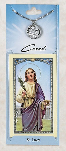 Lucy Pewter Medal Necklace with Holy Card – Little Flower