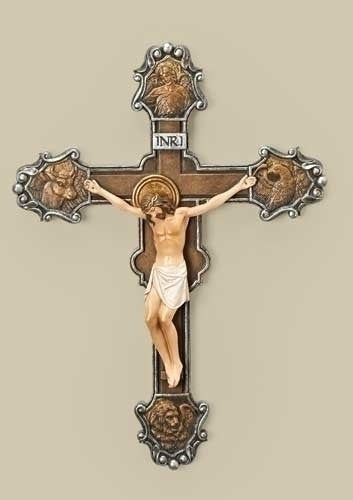 10" The Evangelist Crucifix Sculpted with Silver/Bronze by Joseph's Studio for Roman Inc.