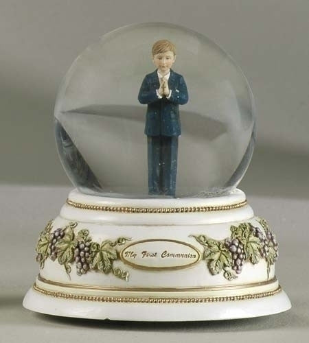 First Communion Praying Boy Musical Glitter Dome from Joseph's Studio