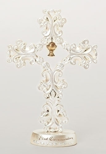 First Communion Filigree Standing Cross 9.5"H