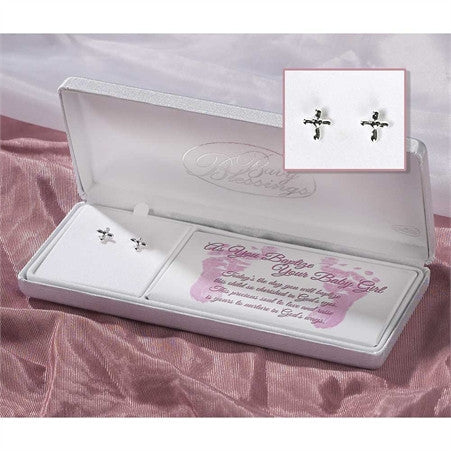 Sterling Silver Tiny Petal Cross Earrings with Sterling Silver Posts
