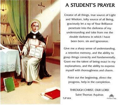 St. Thomas Aquinas Student Prayer Laminate Holy Card DISCONTINUED