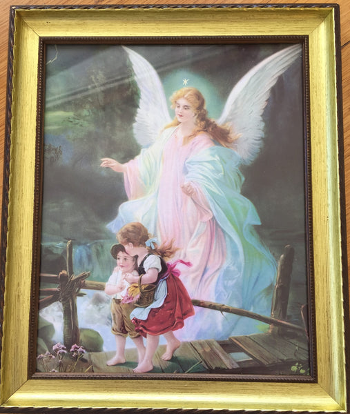 Guardian Angel Crossing  a Bridge Framed Print