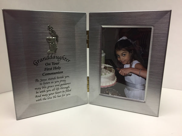 First Communion Granddaughter Hinged Satin Silver Colored Frame