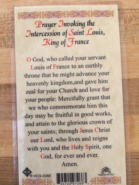 St. Louis King of France Laminated holy card