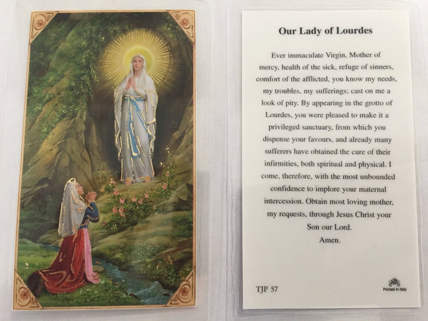 Our Lady of Lourdes Laminate Holy Card DISCONTINUED