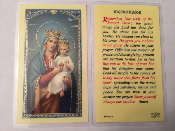 Memorare Laminate Holy Card