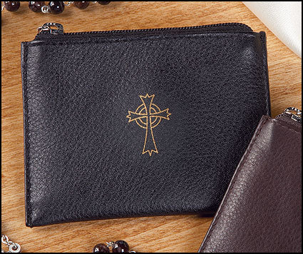 Rosary Case-Black Leather Zippered