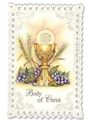 Chalice & Grapes First Communion Lace Holy Card
