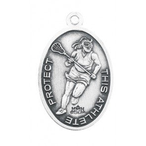 Saint Sebastian Oval Sterling Silver Female Lacrosse Athlete Medal