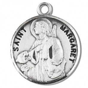 Saint Margaret 7/8" Round Sterling Silver Medal