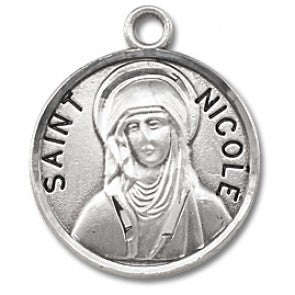 Saint Nicole 7/8" Round Sterling Silver Medal