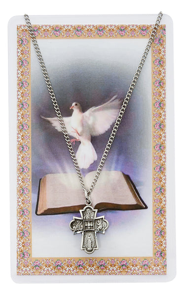 4 Way Medal Pewter with Holy Spirit Holy Card 18" Chain
