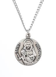 St. Philomena Pewter Medal Necklace with Holy Card