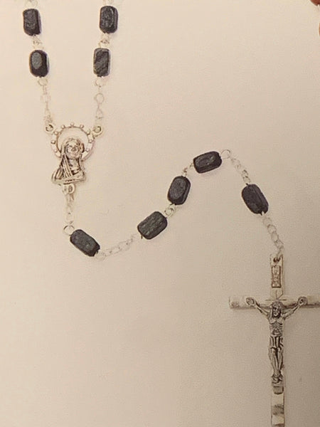 Wood Bead Rosary Black Square Bead with Our Lady Centet