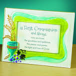 First Communion Colored Glass Picture Frame Holds 4"x6" photo