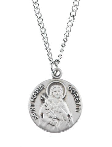 St. Maria Goretti Pewter Medal Necklace with Holy Card