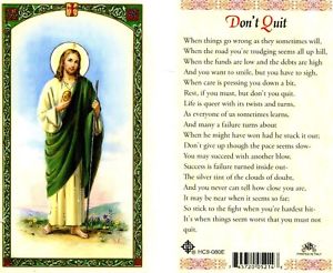St. Jude Don't Quit Prayer Laminate Holy Card