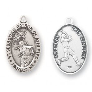 Saint Sebastian Oval Sterling Silver Baseball Athlete Medal