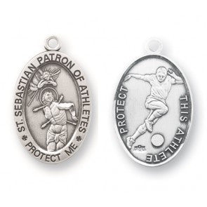 Saint Sebastian Oval Sterling Silver Soccer Athlete Medal