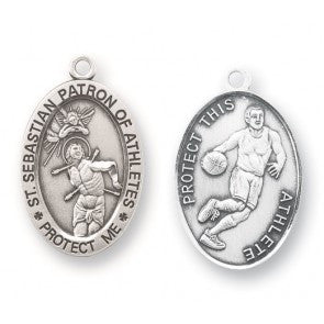 Saint Sebastian Oval Sterling Silver Basketball Athlete Medal