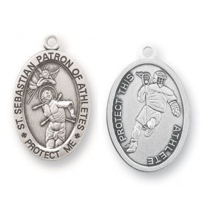 Saint Sebastian Oval Sterling Silver Lacrosse Athlete Medal
