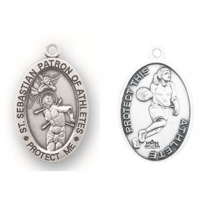 Saint Sebastian Oval Sterling Silver Female Basketball Athlete Medal