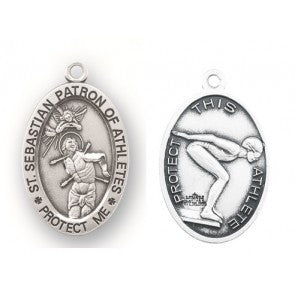 Saint Sebastian Oval Sterling Silver Female Swimming Athlete Medal
