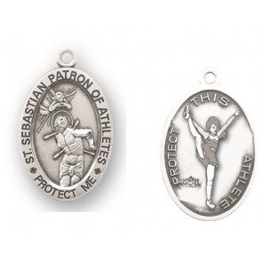 Saint Sebastian Oval Sterling Silver Female Cheer Athlete Medal