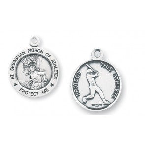 Saint Sebastian Round Sterling Silver Baseball Athlete Medal