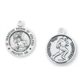 Saint Sebastian Round Sterling Silver Football Athlete Medal