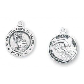 Saint Sebastian Round Sterling Silver Swimming Athlete Medal