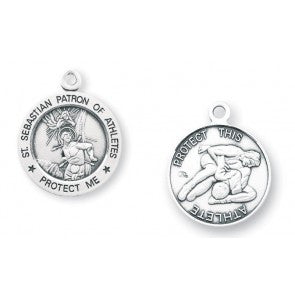 Saint Sebastian 15/16" Round Sterling Silver Wrestling Athlete Medal