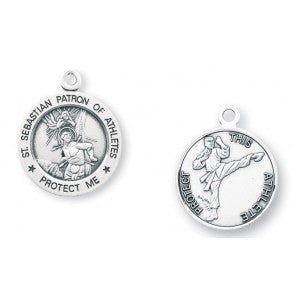 Saint Sebastian 15/16" Round Sterling Silver Martial Arts Athlete Medal