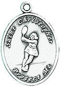 Tennis St. Christopher Pewter Ladies Sport Medal by Jeweled Cross