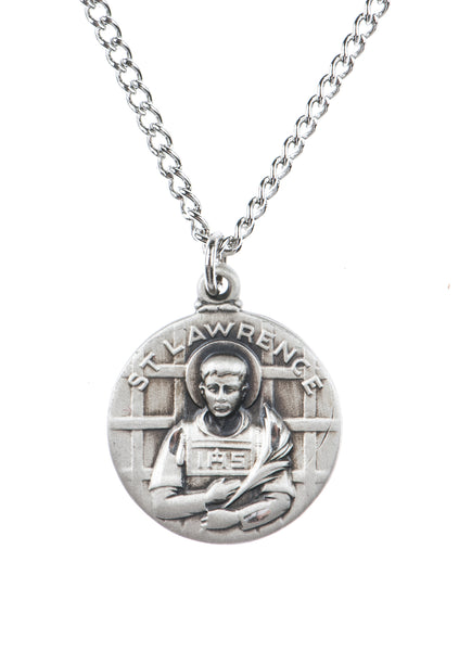 St. Lawrence Pewter Medal Necklace with Holy Card