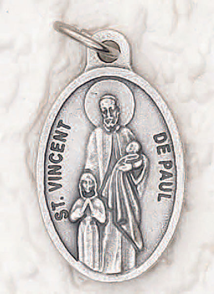 St. Vincent De Paul - 1 inch Pray for Us Medal Oxidized