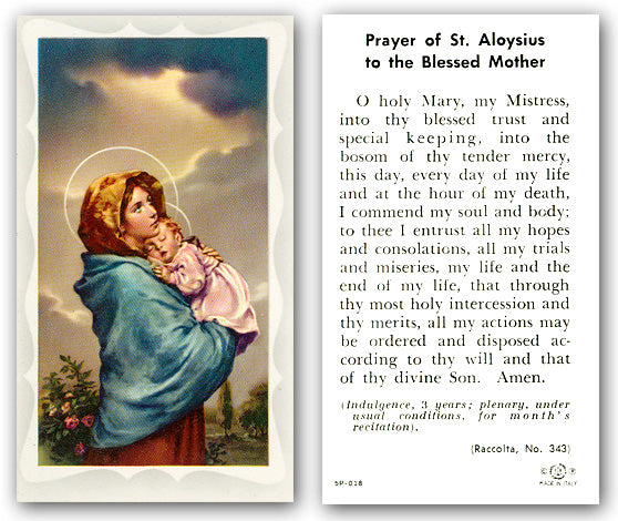 Prayer of St. Aloysius to the Blessed Mother Laminate Holy Card