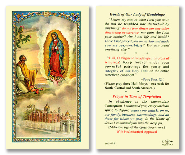 Our Lady of Guadalupe Laminate Holy Card