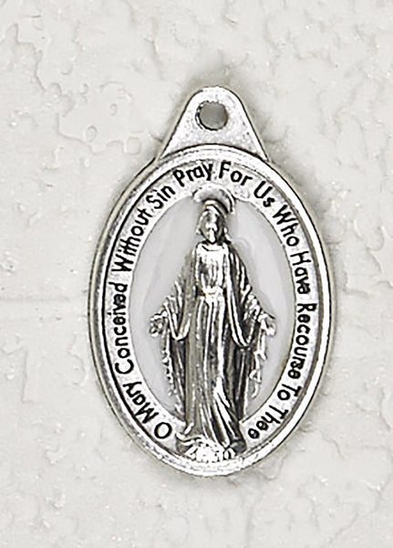 Miraculous Medal - 3/4 inch Double Sided White Enamel Medal Oxidized