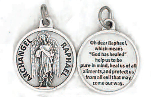 Archangel Raphael Medal with Prayer on back.  Oxidized