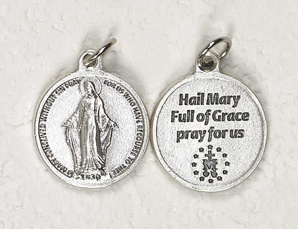 Miraculous Medal  - 3/4 inch Double Sided Round Medal Oxidized