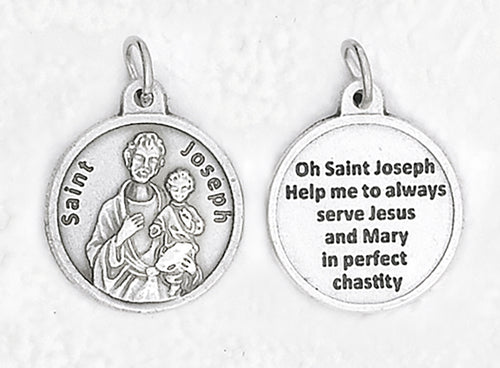 Saint Joseph - 3/4 inch Double Sided Round Medal Oxidized