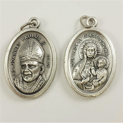 Our Lady of Czestochowa with Pope John Paul II-1 inch Medal Oxidized