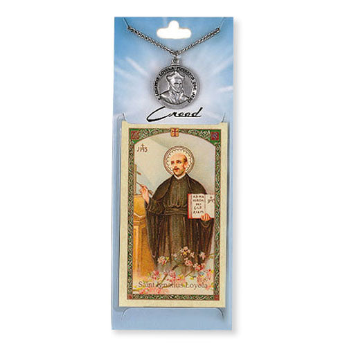 St. Ignatius of Loyola Pewter Medal Necklace with Holy Card