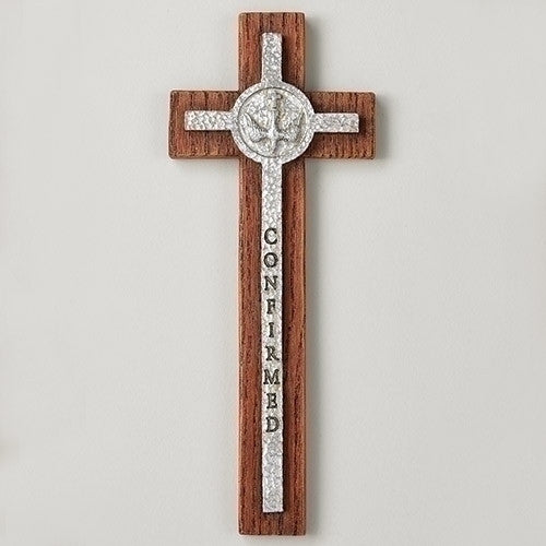 8.5"H Confirmation Wall Cross with Silver Dove