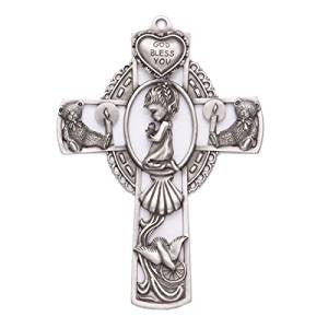 5" "God Bless" Baby Girl Pewter Cross from Jeweled Cross