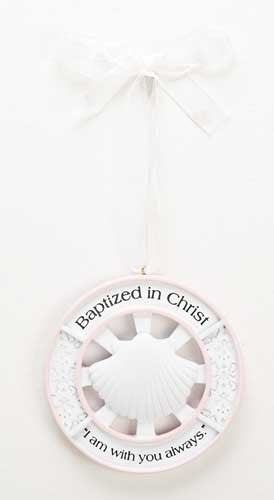 3.75"H Pink Girl  Baptism Cradle Medal by Roman Inc.