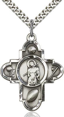 5Way Sport St. Sebastian Pewter Pendant on a 24-inch Stainless Steel Chain
