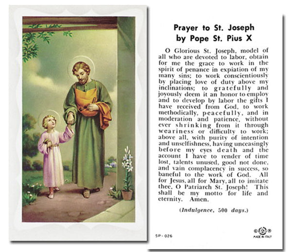 St. Joseph Prayer by Pope St. Pius X Holy Card Lamainte